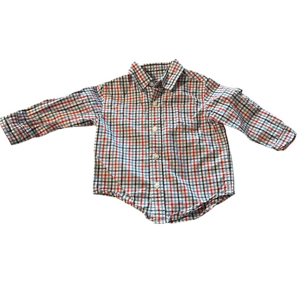Janie and Jack boys size 12-18 blue and orange button down shirt